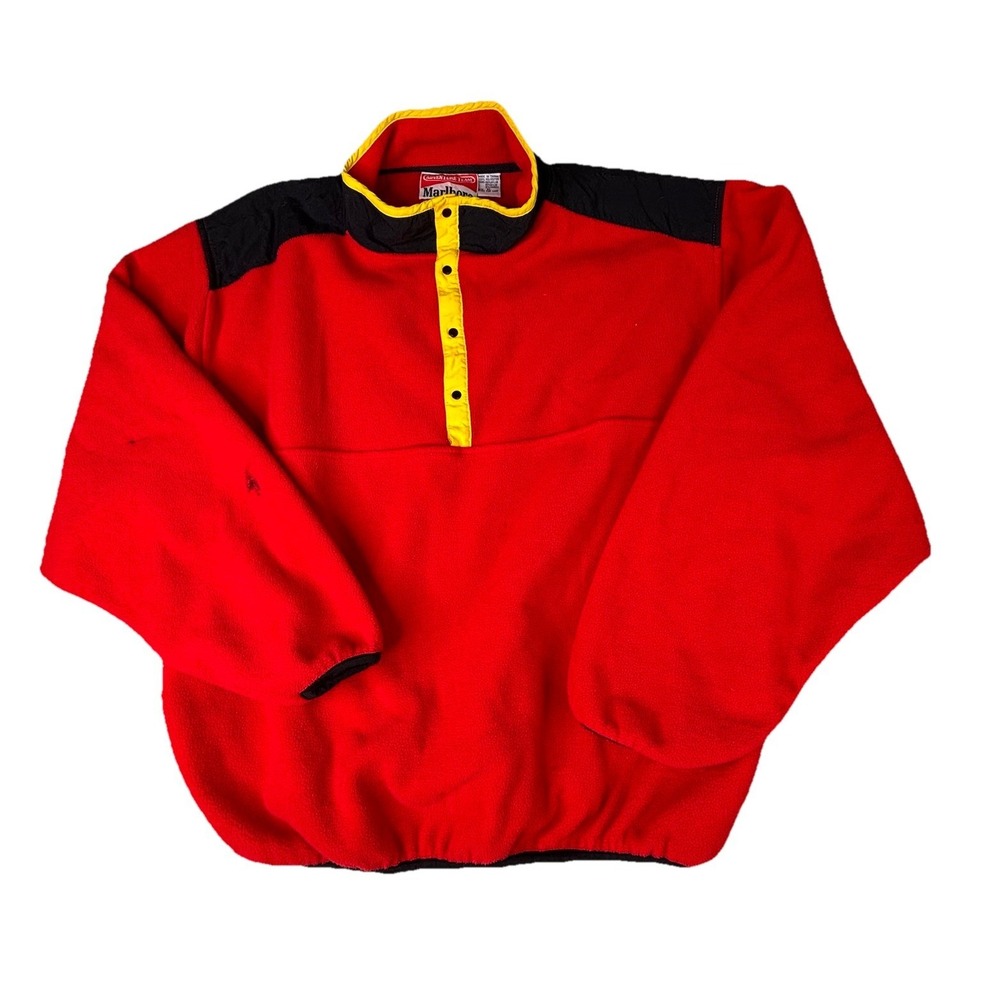VTG 90's Marlboro Fleece Pullover Jacket 1/4 Snap Red Mens XL WITH FLAW